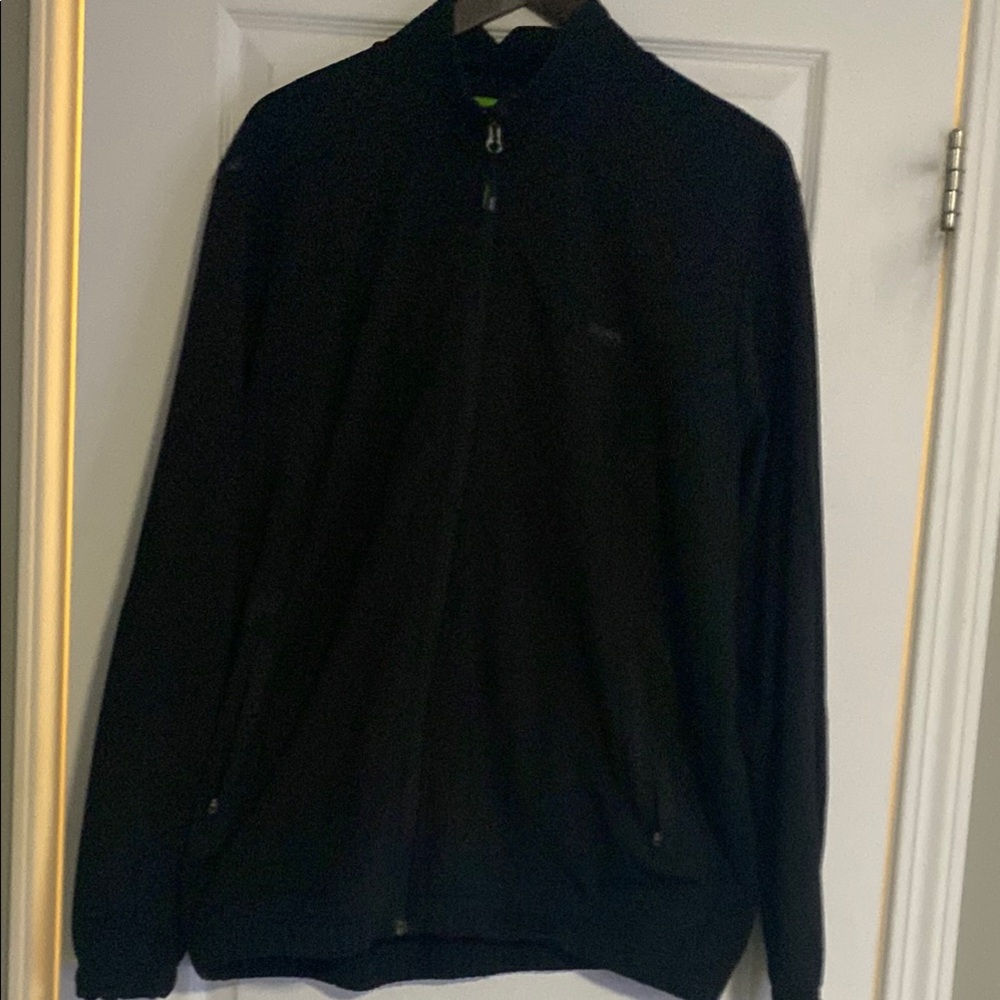 HUGO Black Zip Up Sweater with Full-Length Zipper
